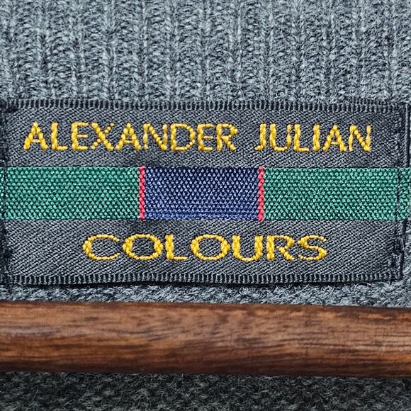 Alexander Julian Colours 100% Cashmere Sweater Men's Size L V-Neck Gray Classic - Picture 4 of 6